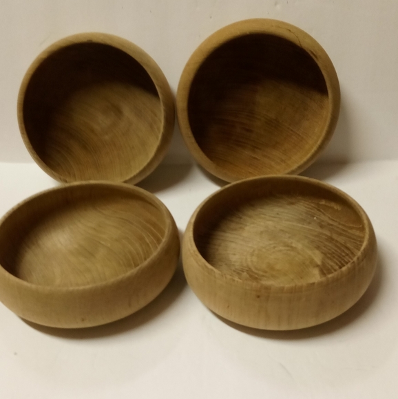 4 Wooden Round Calabash Desert Bowls - Picture 2 of 7